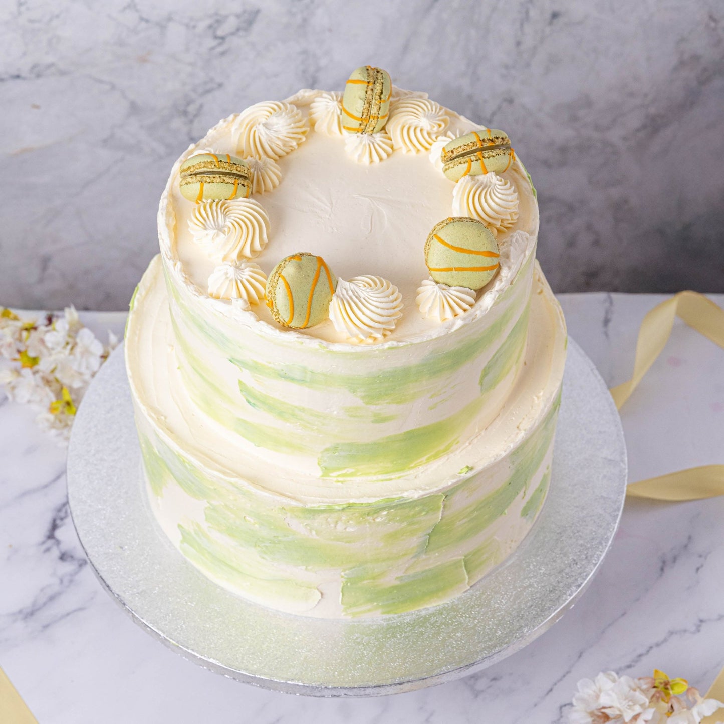 Ombré Buttercream & Macarons Wedding Cake - Jack and Beyond