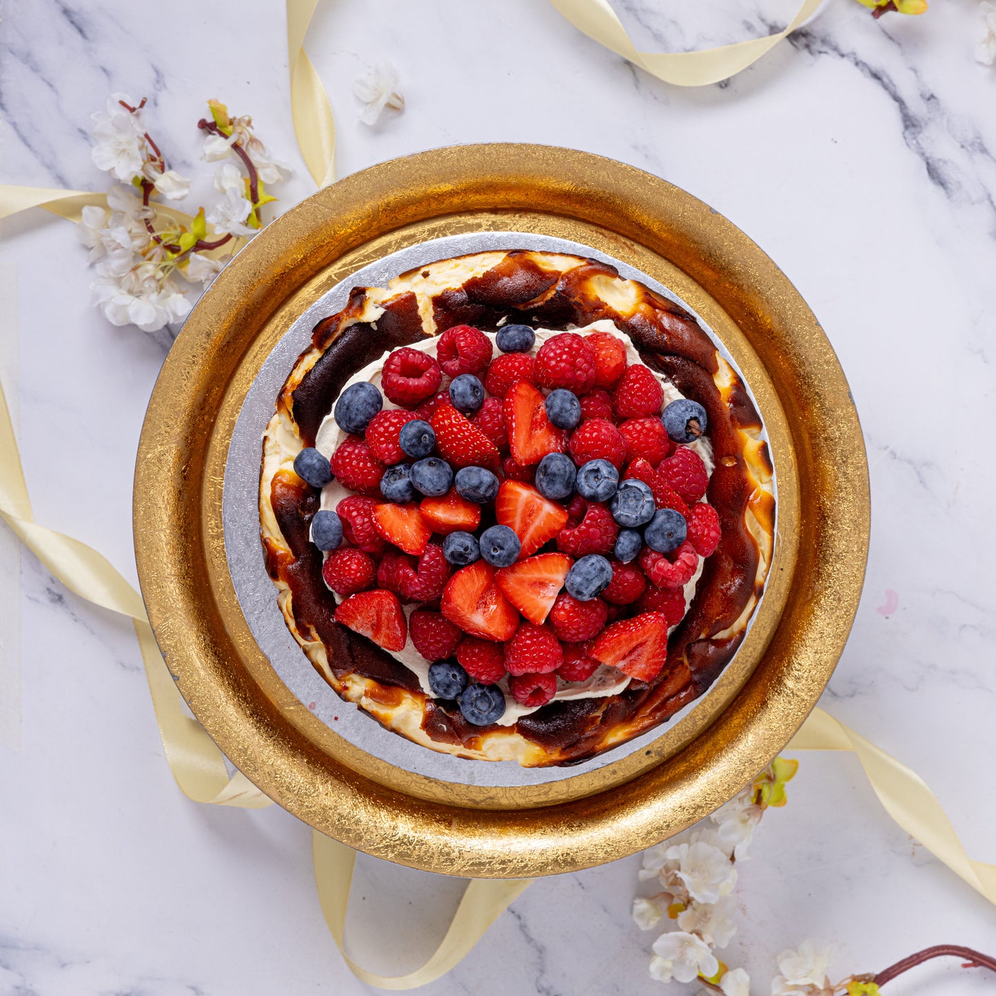 Mixed Berry Topped Basque Cheesecake