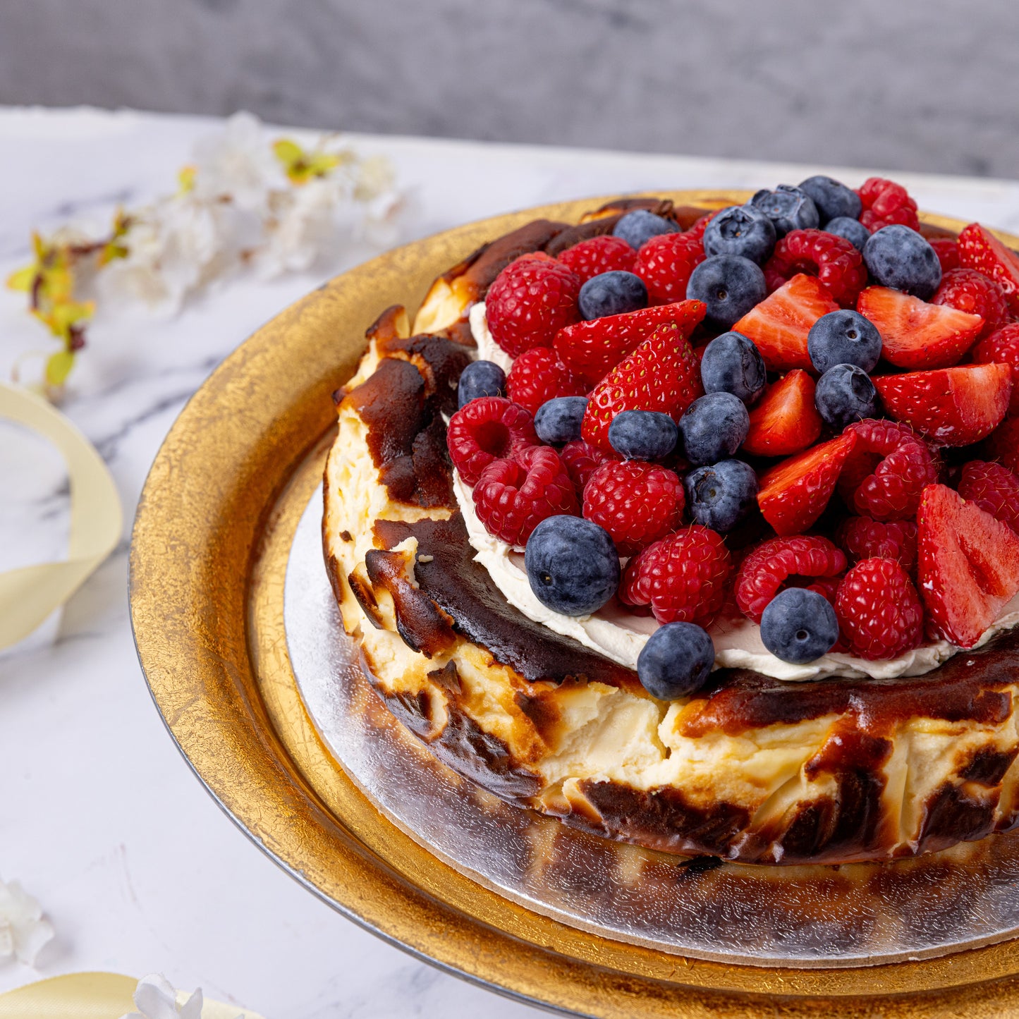 Personalised Mixed Berry Topped Basque Cheesecake