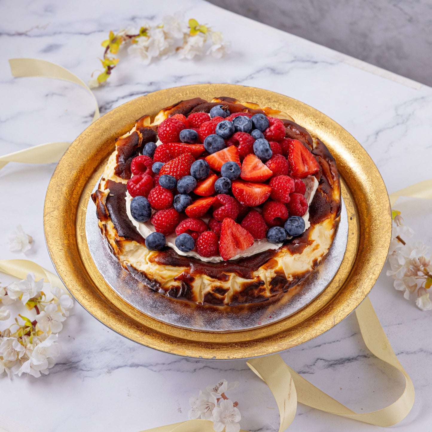 Mixed Berry Topped Basque Cheesecake - Jack and Beyond