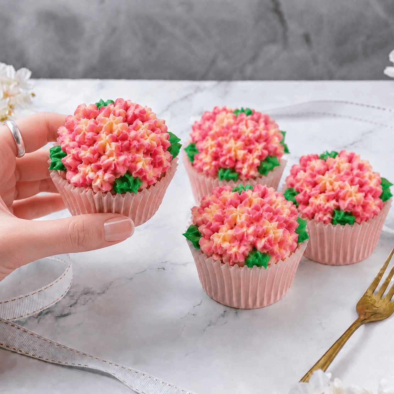 Pink Hydrangea Cupcakes - Jack and Beyond
