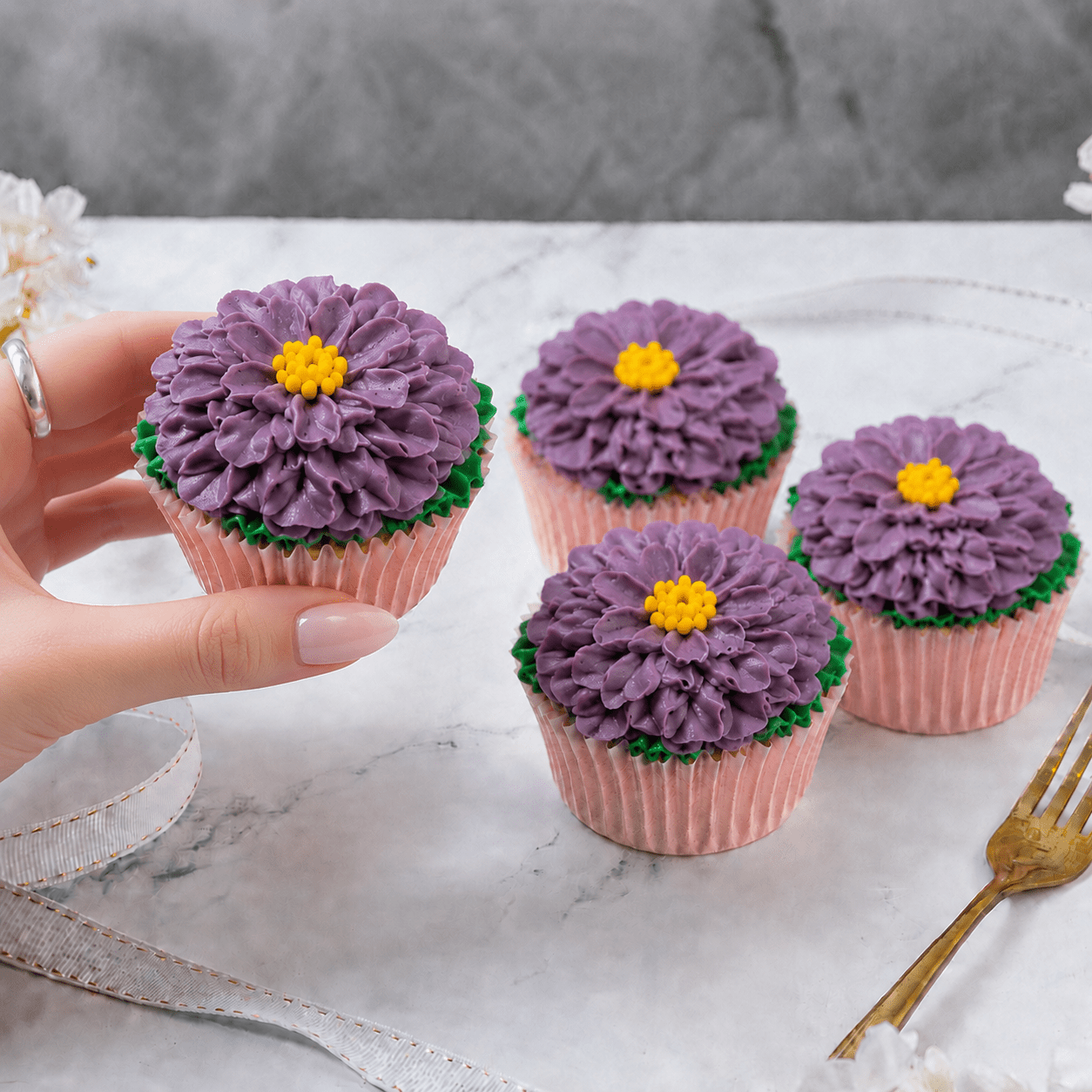 Purple Cosmos Cupcakes - Jack and Beyond