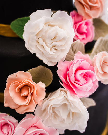 Black & Gold Rose Wedding Cake - Jack and Beyond