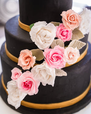 Black & Gold Rose Wedding Cake - Jack and Beyond