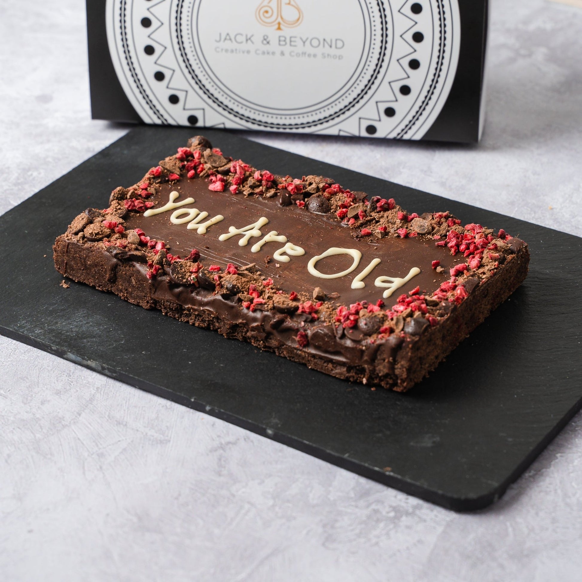 Personalised Vegan Chocolate & Raspberry Brownie Slab - Jack and Beyond