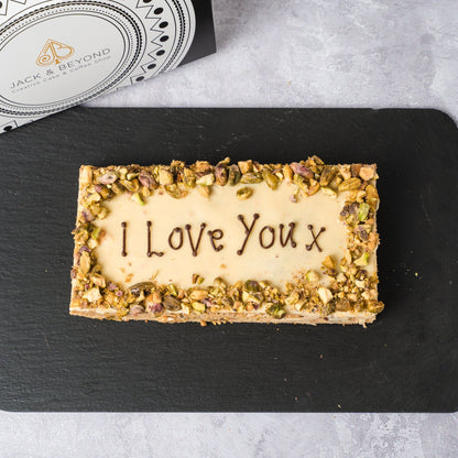 Personalised White Chocolate & Pistachio Blondie Slab - Jack and Beyond