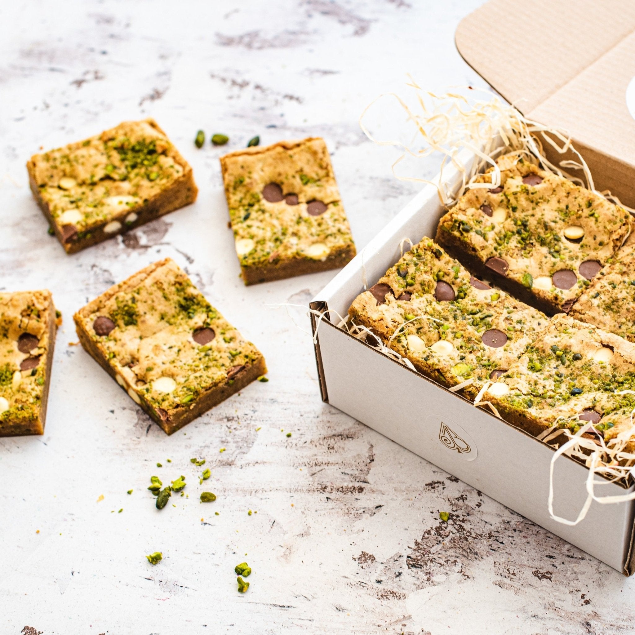 White Chocolate & Pistachio Blondie Box of 8 - Jack and Beyond